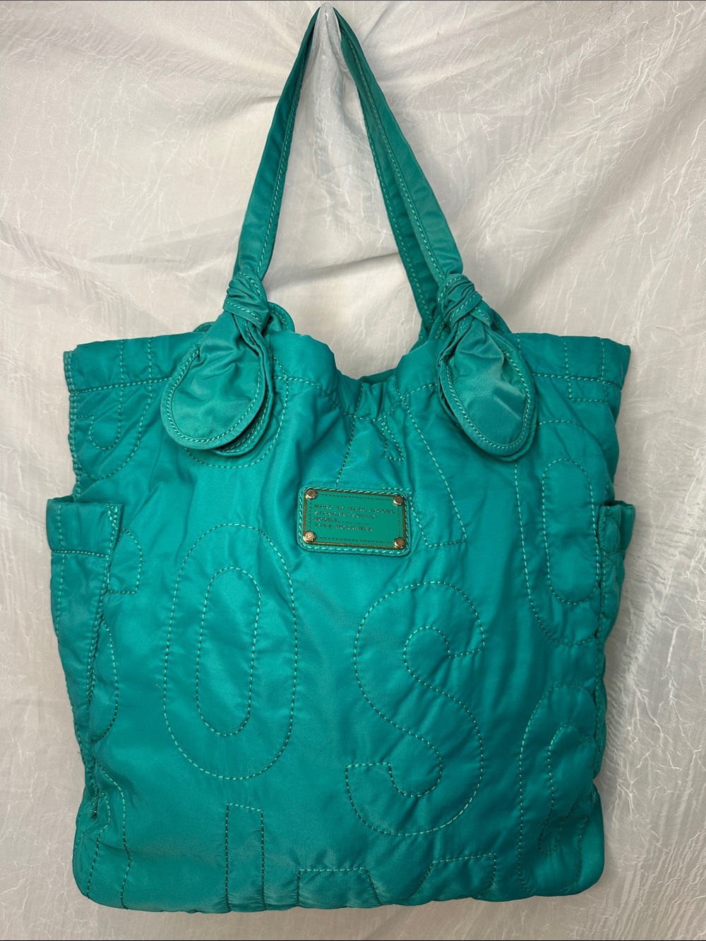 Marc by Marc Jacobs Teal Quilted Knot-Handle Tote